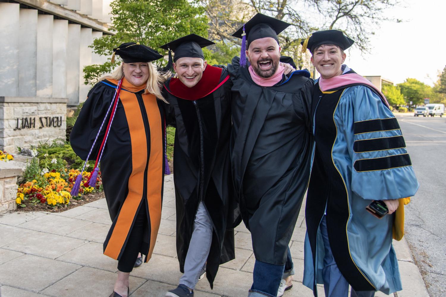 Profs. Maggie Burk (music), Matthew Hougland (musical theatre), Carter Rockhill (management, marketing), and Nancy Reese (nursing) at the...